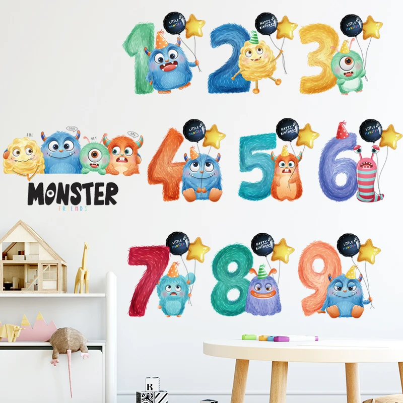 Tegnefilm Monster Arabertal Wall Stickers til børneværelset Dekoration Børnehave idag Tidlig Uddannelse læse-og Skrivefærdigheder Klistermærker