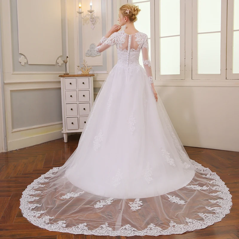 Vestido De Noiva 2021 Elegant En Linje Langærmet Brudekjole Med Tyl Pynt Beaded Prinsesse Blonder Brudekjole Robe De Mariee