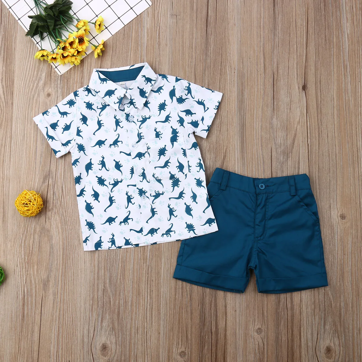 Sommer Fashion Toddler Dreng Dreng, der Passer Tegnefilm Dinosaur-Shirt, Top, Shorts Udendørs Baby Tøj 2stk