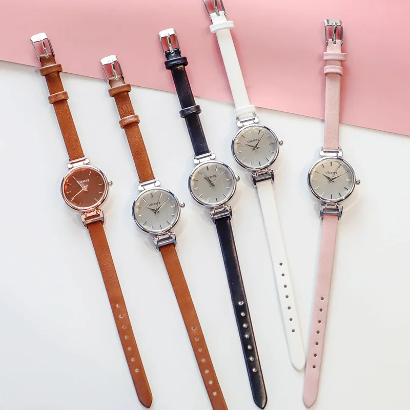 Casual style retro kvinder dress ur enkel lille armbånd ure med tyndt læder band 2019 ulzzang mærke kvinde ur timer