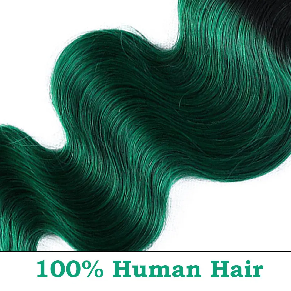 BP Ombre Hair Bundter med Lukning Pre Farvet Grønne, Kroppen Bølge Hår Bundter med Lukning 3stk non Remy Human Hair med Lukning