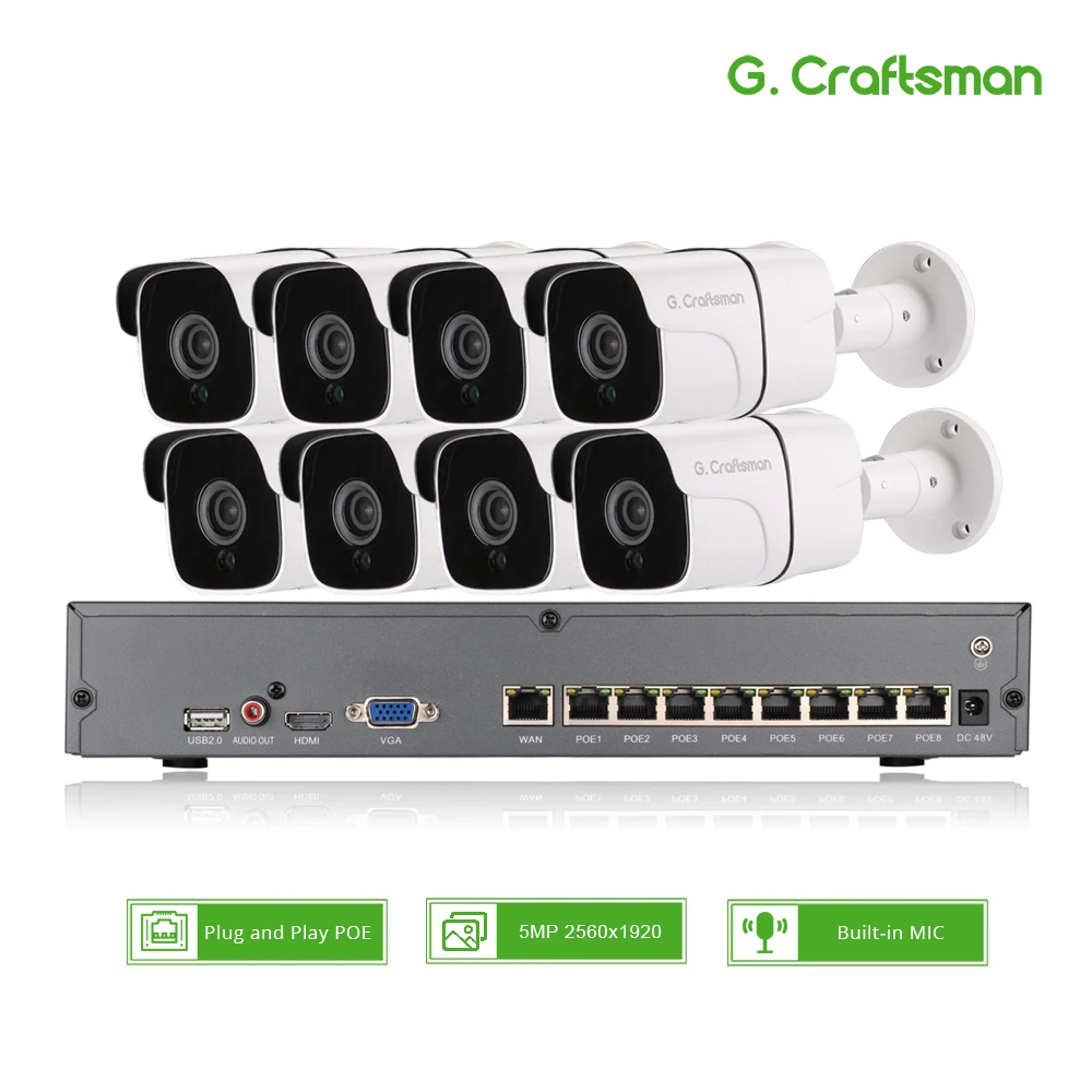 8ch 5MP Lyd POE Kit H. 265 System CCTV Sikkerhed NVR Udendørs Vandtæt IP Kamera Overvågning Alarm Optage Video af G. Håndværker