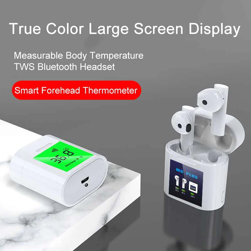 Tongdaytech Opdatering TWS Trådløs Bluetooth-Hovedtelefon-LCD-Display Fone De Ouvido Sport Høretelefoner, Earbuds Med Temperatur Tester
