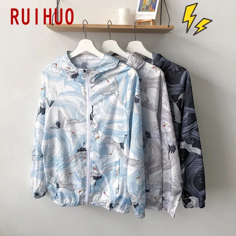 RUIHUO Japan Style Tynd Hætteklædte Mænd Jakke Hip Hop Mens Sommer Jakke Herre Sommeren Vindjakke Streetwear 2021 Nye Ankomst M-4XL