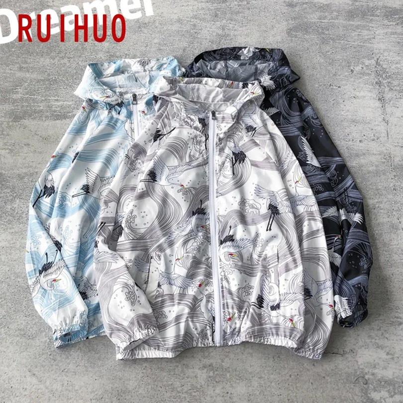 RUIHUO Japan Style Tynd Hætteklædte Mænd Jakke Hip Hop Mens Sommer Jakke Herre Sommeren Vindjakke Streetwear 2021 Nye Ankomst M-4XL