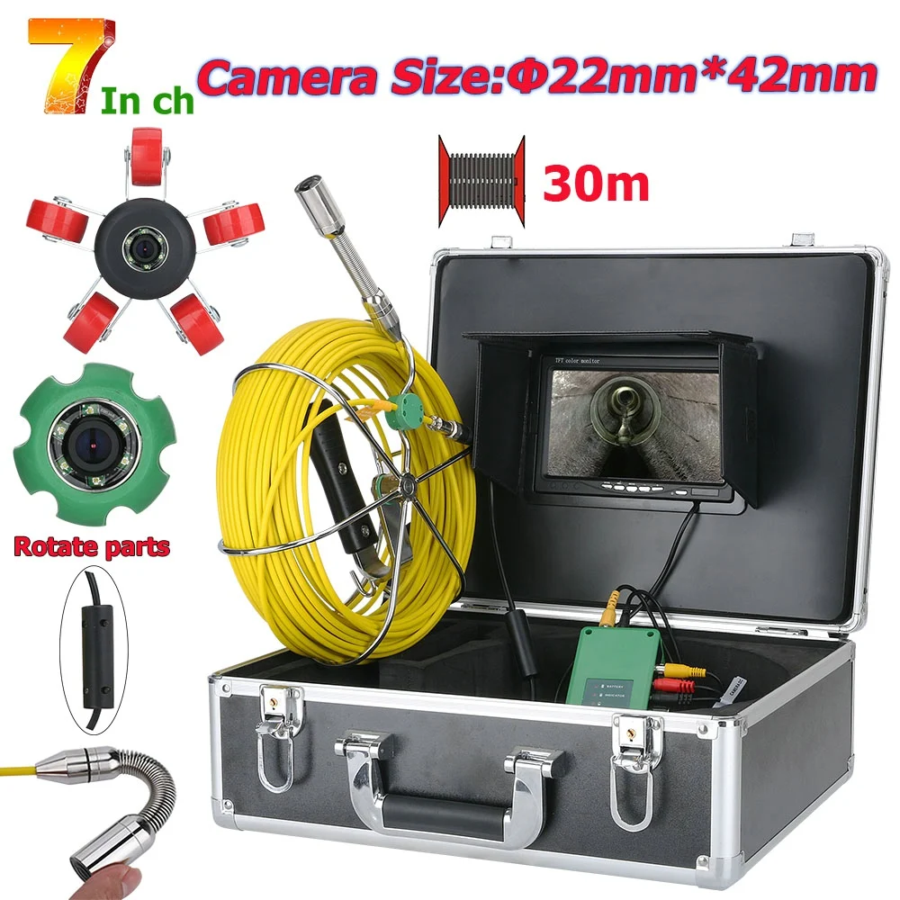 MOUNTAINONE 7inch 22mm afløbsrør og Kloak kamera Inspektion System 20M 30M 40M Vandtæt Kamera 1000 TVL med 6W LED