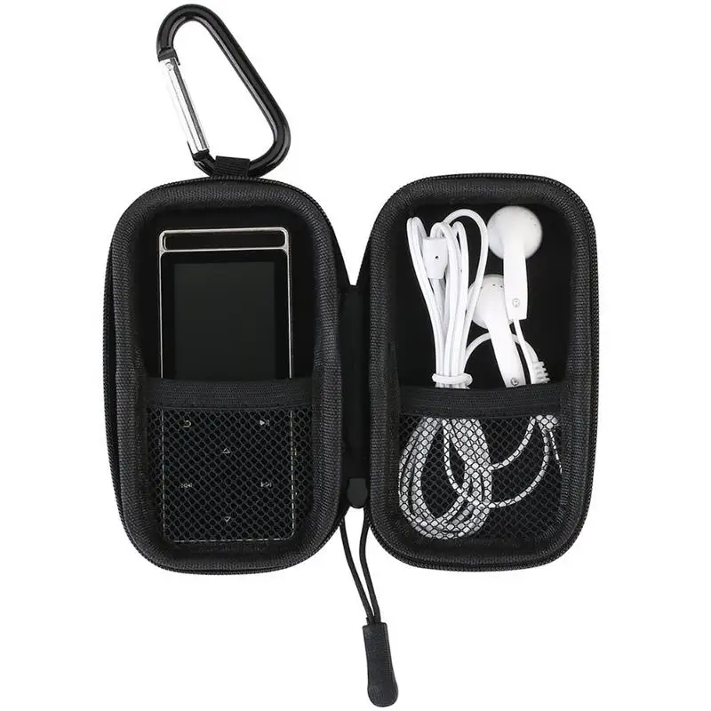 Beskyttende mp3-afspiller sag mp3-opbevaringsboks/case øretelefoner, hovedtelefoner holder med metal karabinhagen lynlås hård bæretaske