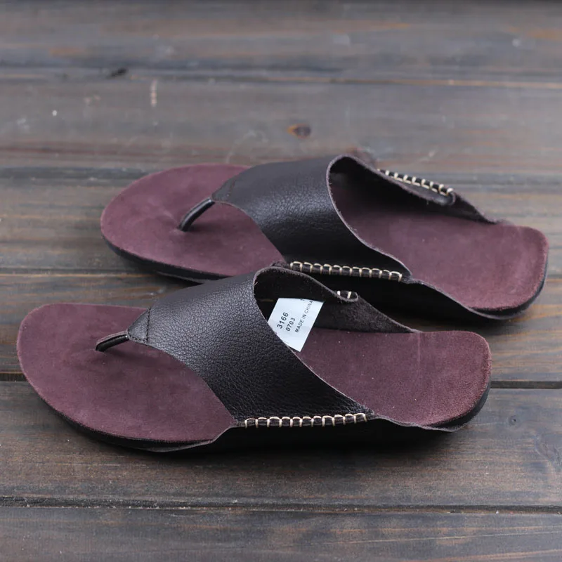 Careaymade-Første lag læder sko sommeren afslappet flip flop mænds læder flad bund vinkel sandaler bære stranden sko
