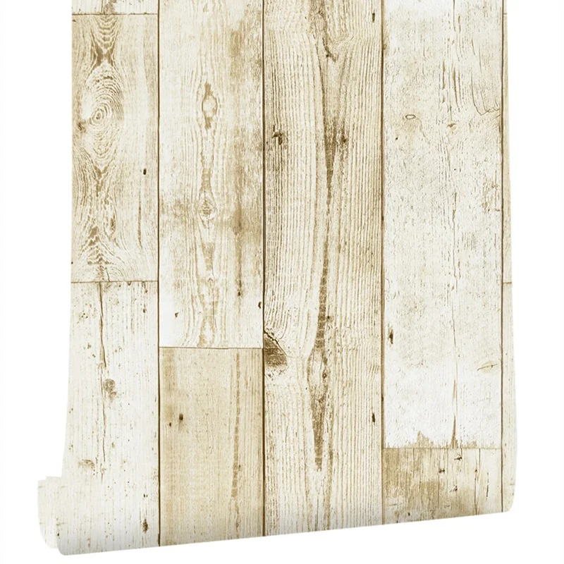 HaoHome Gul Elfenben Træ Skræl og Stick Tapet Selvklæbende Aftagelige Tapet Roll Vintage Træ Panel vægbeklædning