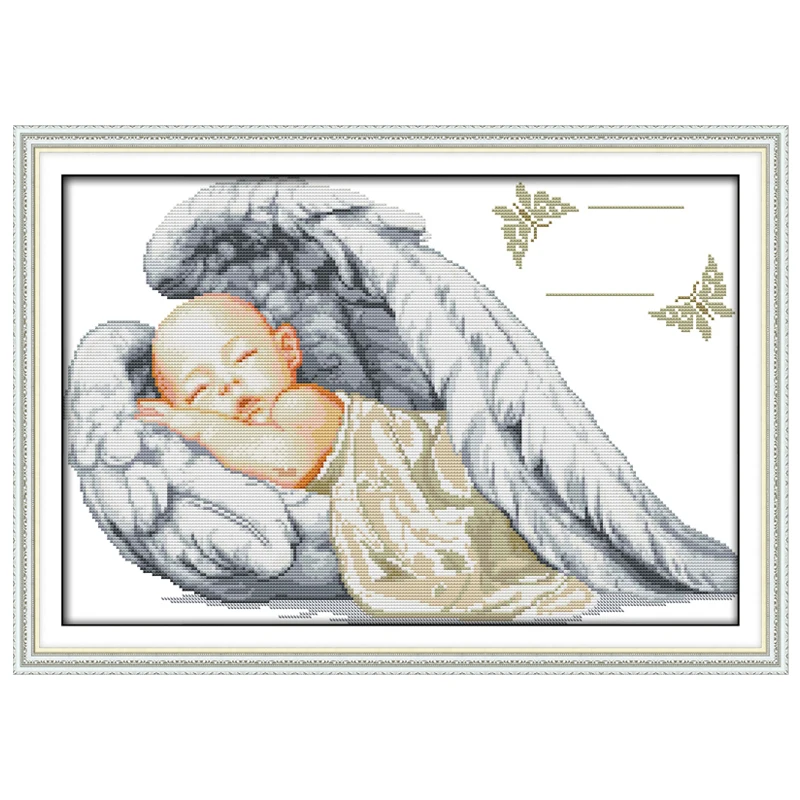 Lille engel fødselsattest, der er trykt på lærred 11CT 14 CT DIY kit Cross Stitch broderi håndarbejde Sæt hjem indretning