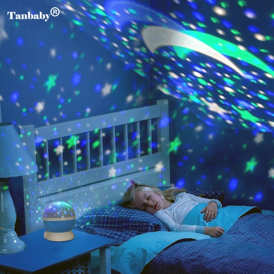 Star Moon Night Light Sky Roterende LED Projektor batteridrevet Nightlight Lampe For Børn Baby Soveværelse Børnehave Gave