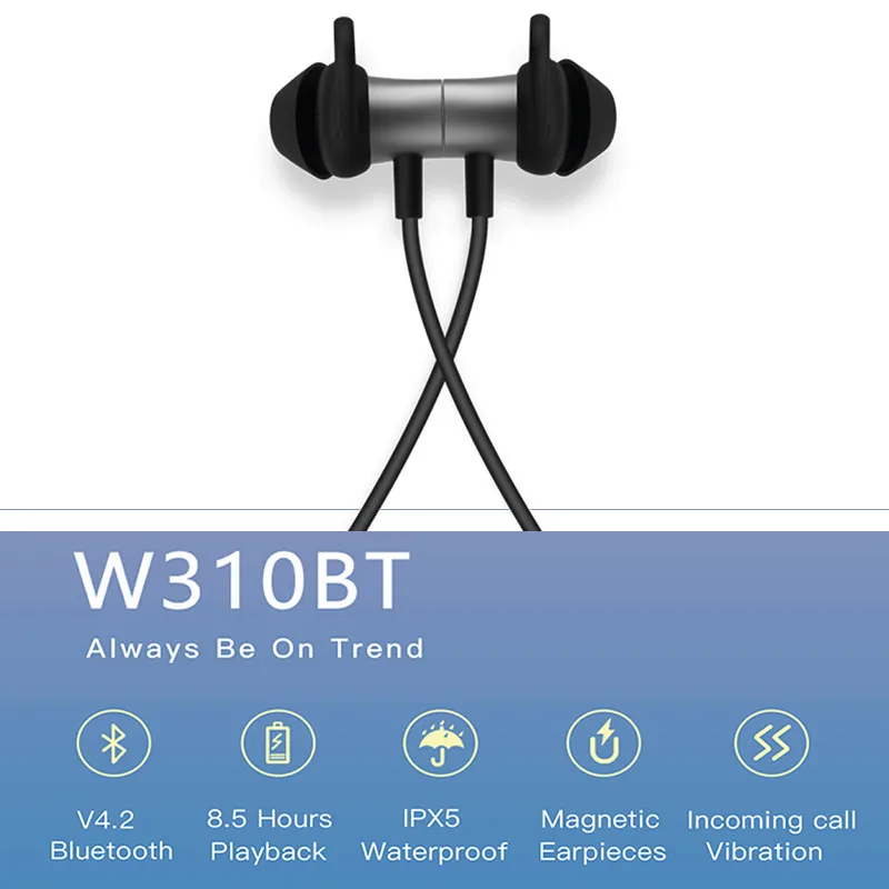 EDIFIER W310BT Bluetooth-Hovedtelefoner Trådløse Bluetooth-4.2 In-Ear Stereo Hovedtelefoner Blødt Ergonomisk Design IPX5 8.5 Arbejdstid