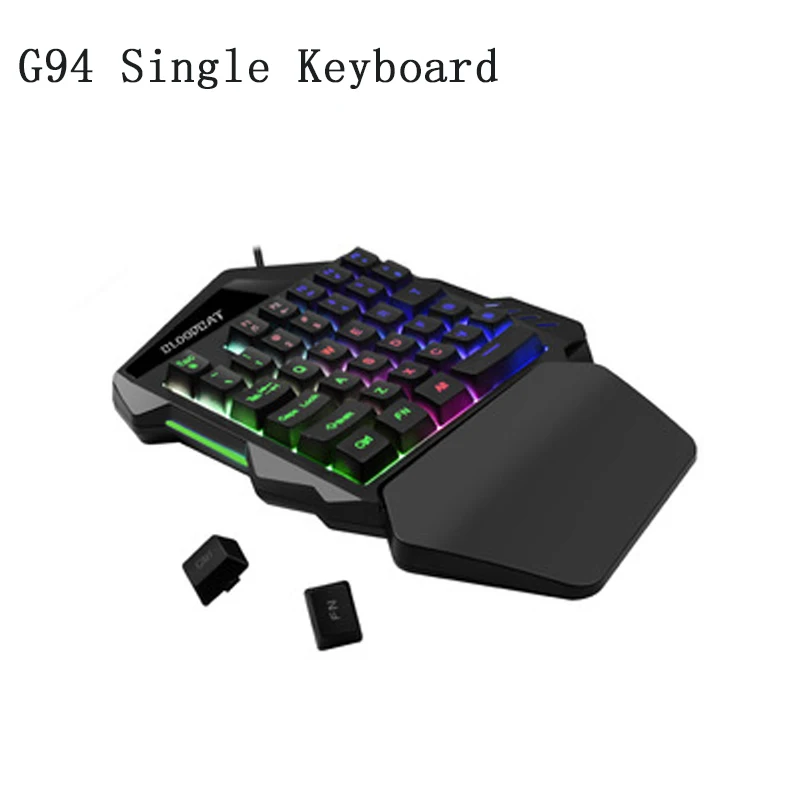 G94 USB-Kablet Enkelt tastatur 35 nøgler tastatur G18 6400DPI Mus Combos En Hånd for Smart Mobiltelefon, 7 Farver LED-Baggrundsbelysning