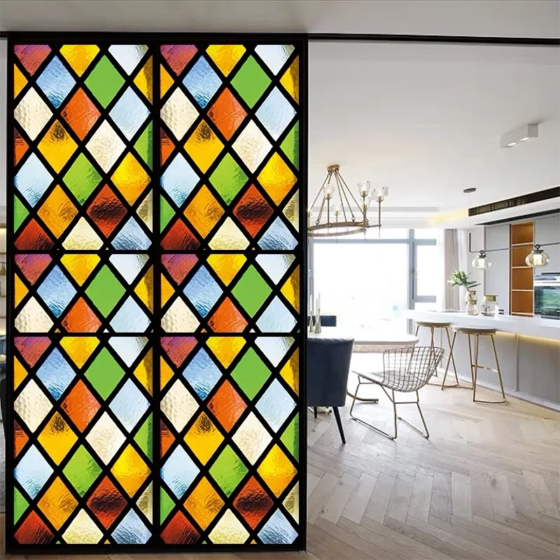 Matteret Kirke glasmosaik vindue film elektrostatisk hjem folie dør mærkat PVC Brugerdefinerede selvklæbende vindue, dekorative film