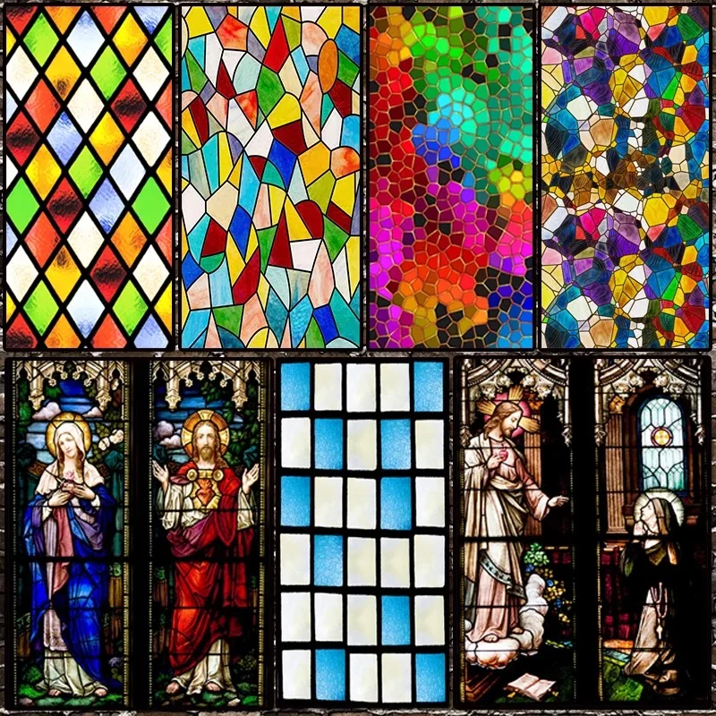 Matteret Kirke glasmosaik vindue film elektrostatisk hjem folie dør mærkat PVC Brugerdefinerede selvklæbende vindue, dekorative film