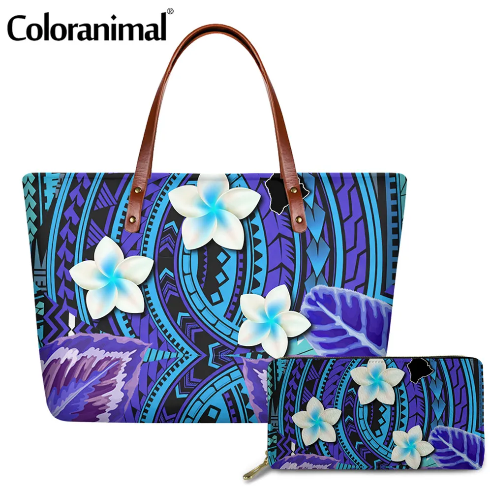 Coloranimal Fashion Kvinder 2Pcs/Sæt Tasker&Punge Smukke Hawaii Tropisk Blomst Polynesiske Mønster Damer Skulder Tasker 2020