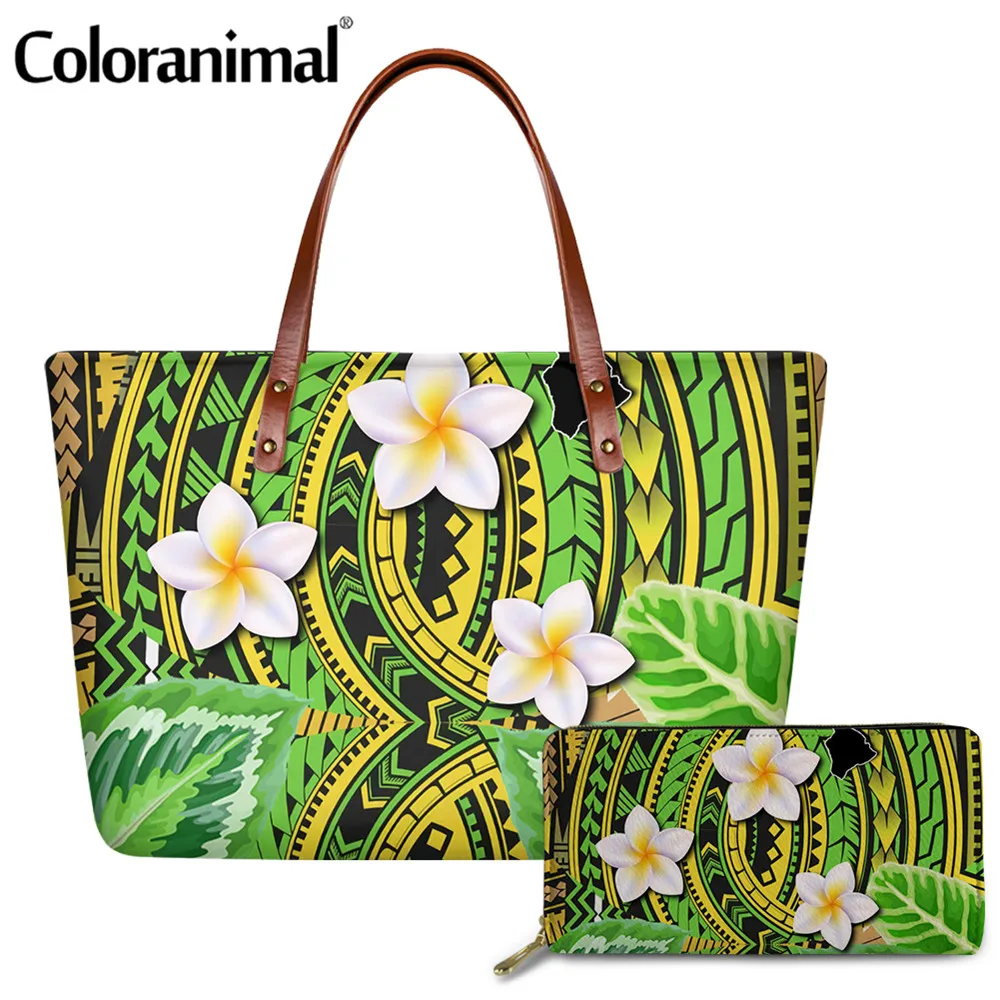 Coloranimal Fashion Kvinder 2Pcs/Sæt Tasker&Punge Smukke Hawaii Tropisk Blomst Polynesiske Mønster Damer Skulder Tasker 2020