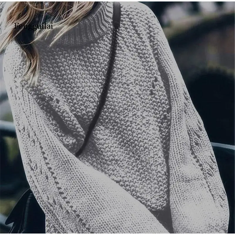 Strikket Hule Kvinder Sweater med Lange Ærmer O-Hals Solid Pullover Til Kvindelige Efterår og Vinter Varm Vintage Damer Trøjer