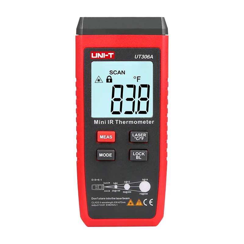 ENHED UT306A Mini LCD-Infrarød Termometer -35℃~300℃ -31℉~572℉ Rød Laser Temperatur Måleren C/F Pyrometer Oprindelige