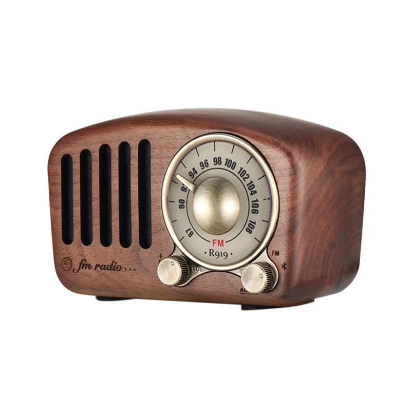 Vintage Retro Radio Bluetooth Højttaler - Valnød Træ Fm Radio, Stærk Bas Ekstraudstyr, Høj Volumen, Bluetooth 4.2 Aux Tf Bil