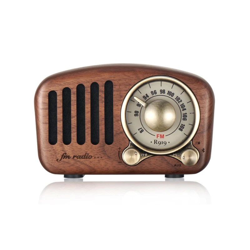 Vintage Retro Radio Bluetooth Højttaler - Valnød Træ Fm Radio, Stærk Bas Ekstraudstyr, Høj Volumen, Bluetooth 4.2 Aux Tf Bil