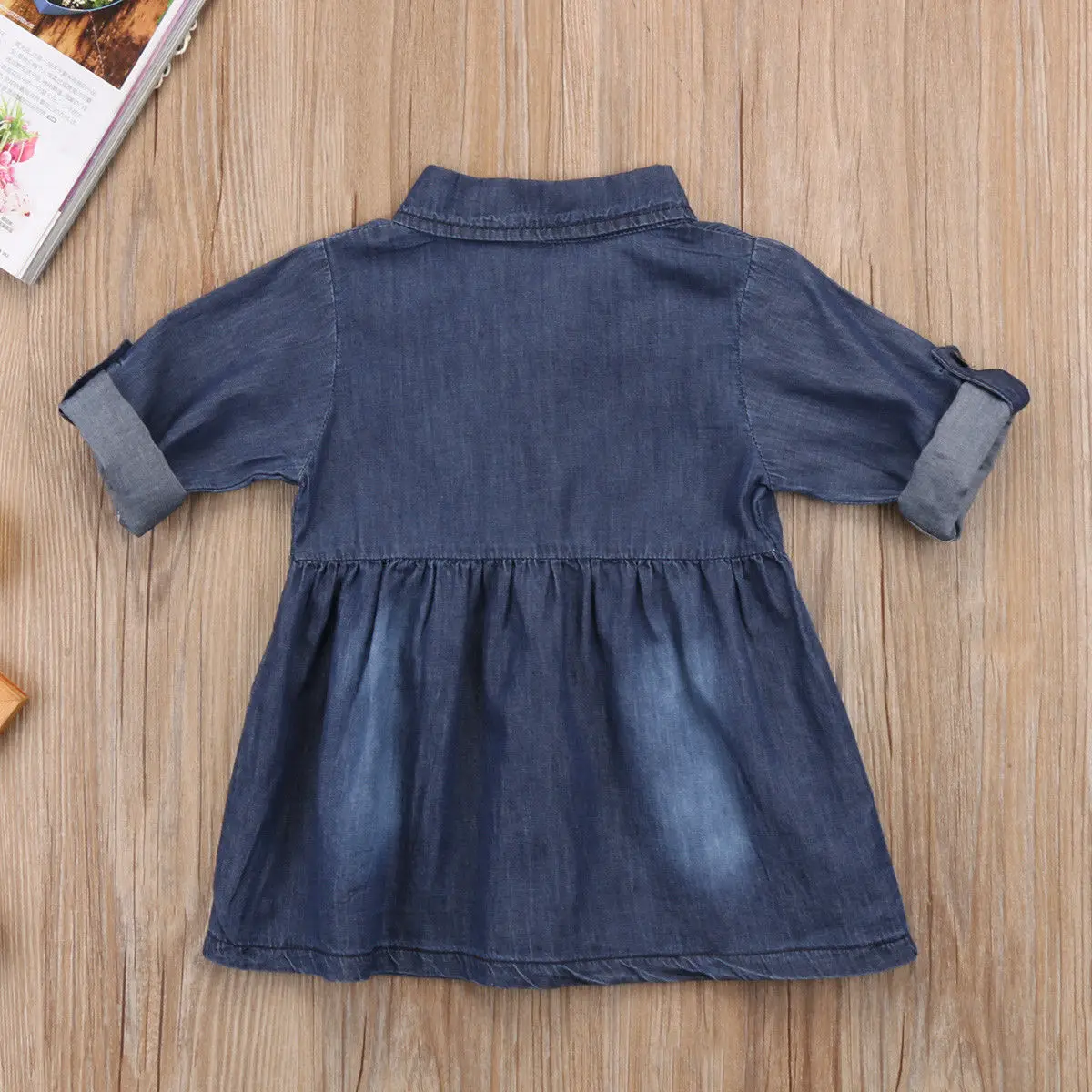 1-5Y Sommeren Temmelig Søde Spædbarn Kids Baby Piger Dress Blue Denim Enkelt Breasted Knæ-Length-A-Line Kjole