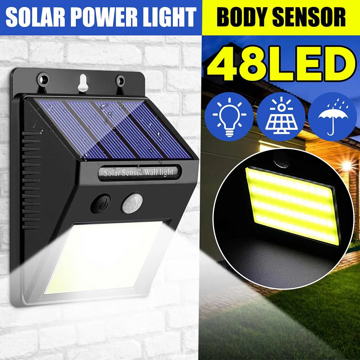 4stk 48LED COB LED Solar Light Menneskelige Infrarød-PIR-bevægelsesføler væglampe Udendørs Sikkerhed Nat Lys Vandtæt IP65 960LM