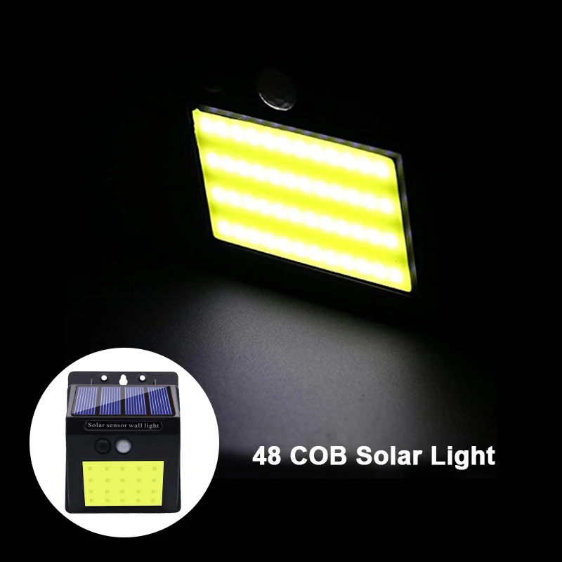 4stk 48LED COB LED Solar Light Menneskelige Infrarød-PIR-bevægelsesføler væglampe Udendørs Sikkerhed Nat Lys Vandtæt IP65 960LM