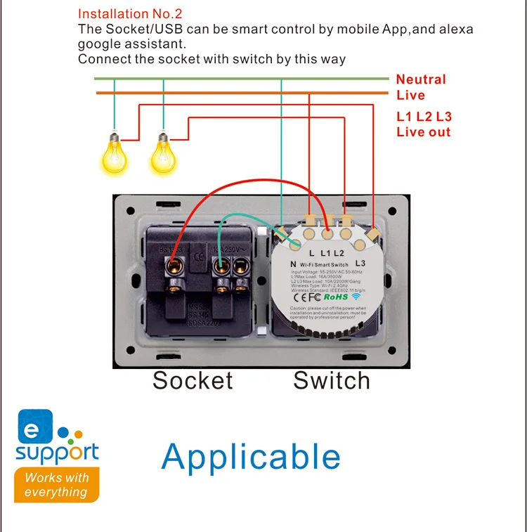 1/2/3 Bande WiFi Smart Switch Universal Plug Stik 5 Huller USB Oplader Touch væglampe Skifter Arbejde med Alexa, Google Startside