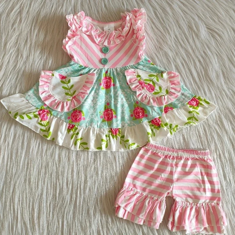 Pige tøj blomst sommer sæt baby smukke tøj første indtryk tøj