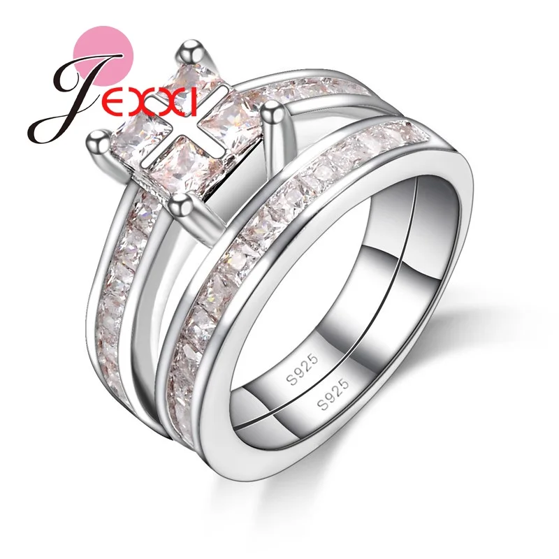 Vintage Cross Design, Mode Pink Cubic Zirconia Sølv Ring Sæt Til Kvinder Mode Bridal Wedding Bands Ring