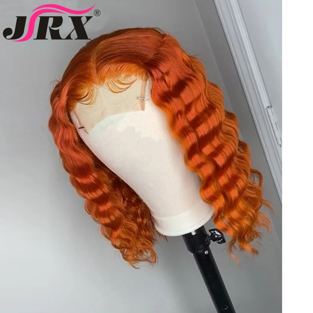 JRX Brazilian Hår Dyb Bølge Menneskelige Hår Blonder Foran Parykker Orange Farvet Dyb Curly Lace Lukning Parykker Naturlig Hårgrænse Remy Hår