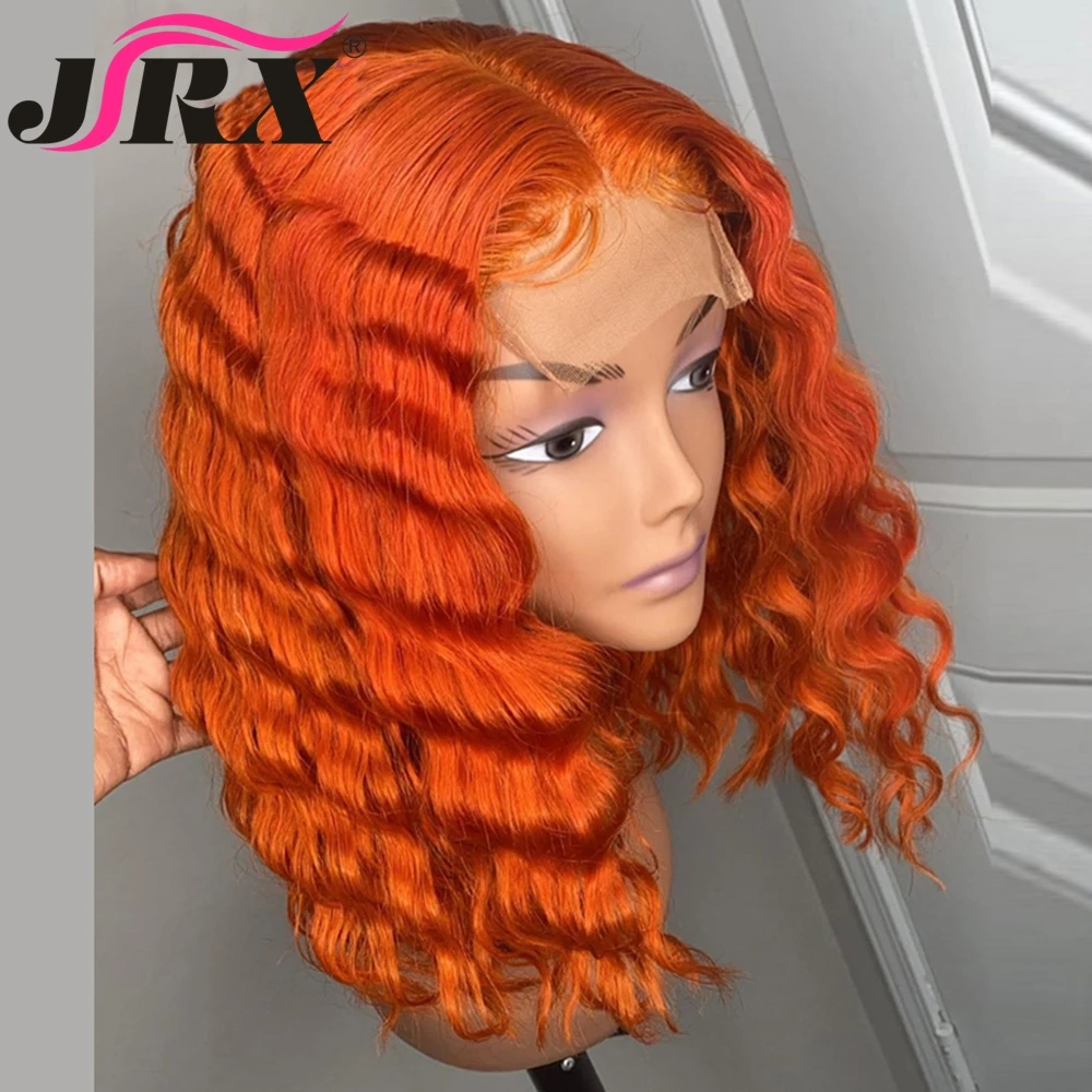 JRX Brazilian Hår Dyb Bølge Menneskelige Hår Blonder Foran Parykker Orange Farvet Dyb Curly Lace Lukning Parykker Naturlig Hårgrænse Remy Hår