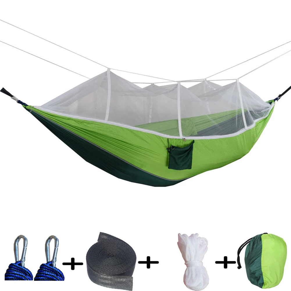 Bærbare Dobbelt Swing Nylon Hængekøje Seng med Myggenet for CampingHiking B99