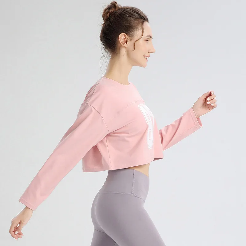 Koreanske version af løs langærmet sports-og fitness tøj kvindelige mode trykt yoga toppe, T-shirt, der kører iført yoga