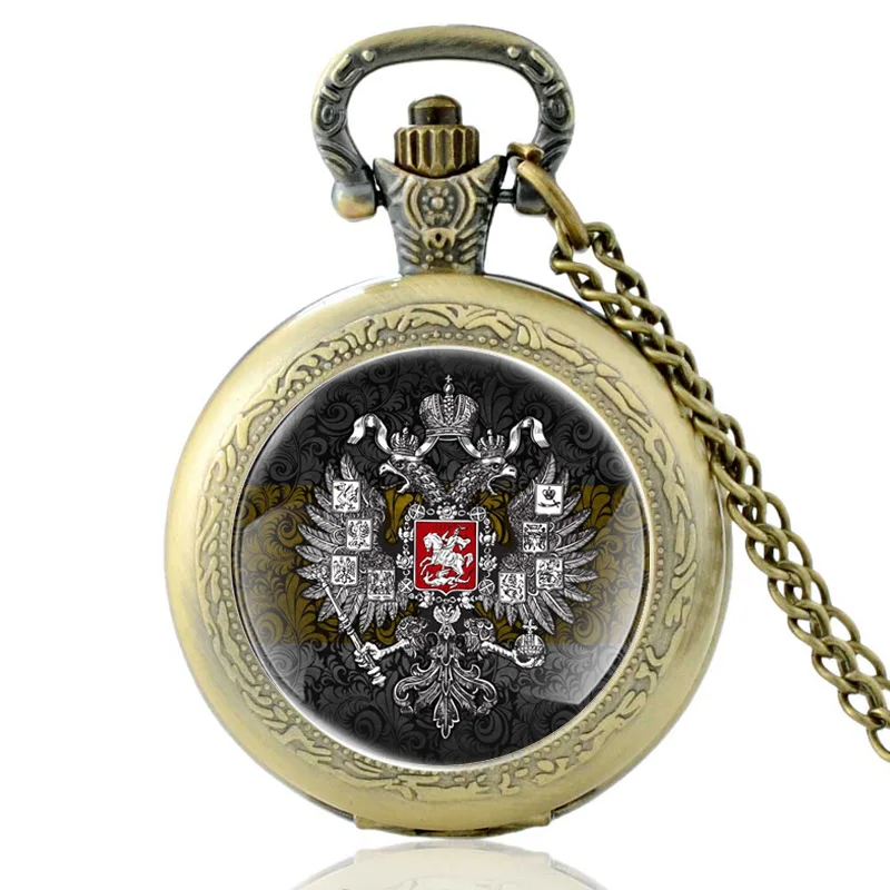 Klassisk Russisk National Emblem Dobbelt-Ørn Ur Kæde Quartz Lommeur Mænd Kvinder Charme Halskæde Vedhæng Smykker
