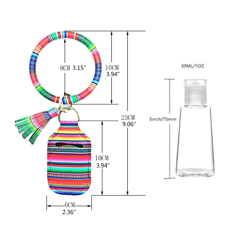 Rainbow Leopard Print-Tast Ring Armbånd Wristlet Nøglering i Læder Nøgleringe Container Holder med Tomme Genpåfyldelig Flaske