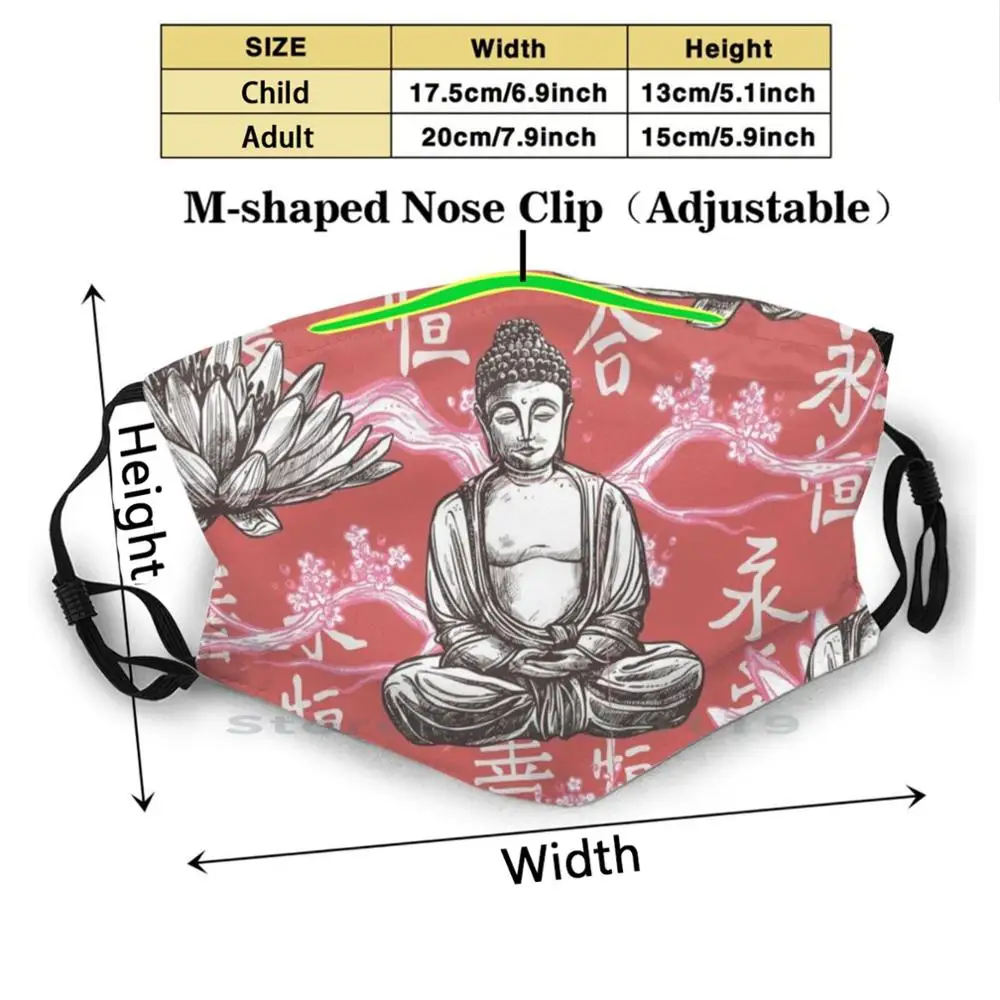 Buddha Voksne Børn Vaskbar Funny Face Maske Med Filter Til Buddha, Buddhisme, Yoga, Zen-Hippie Meditation Buddhistisk Åndeligt Mandala