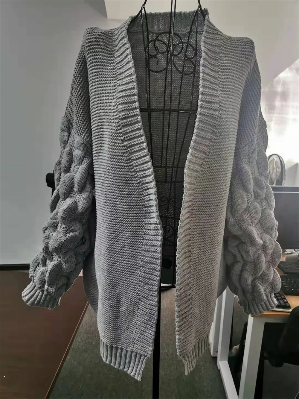 Cardigan Sweater Frakke For Kvinder Bolden Lanterne Ærmet Oversize Sweater Overtøj Søde Tykkere Lang Frakke Kvinder