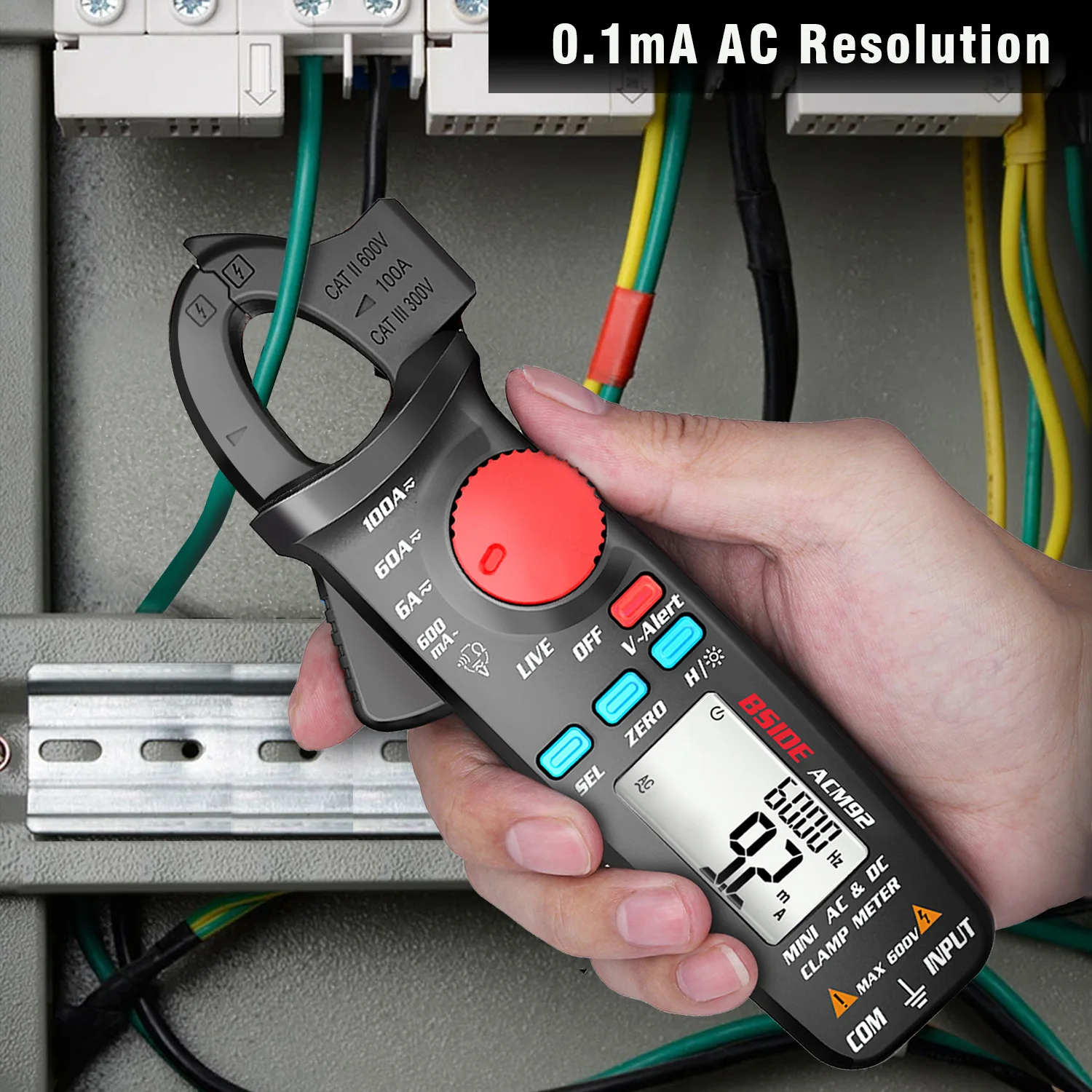 Digital Clamp Meter BSIDE ACM92 DC-AC Strøm 100A 0.1/1mA reparation Amperemeter Multimeter spændingen Ohm Hz NCV Kontinuitet Tester
