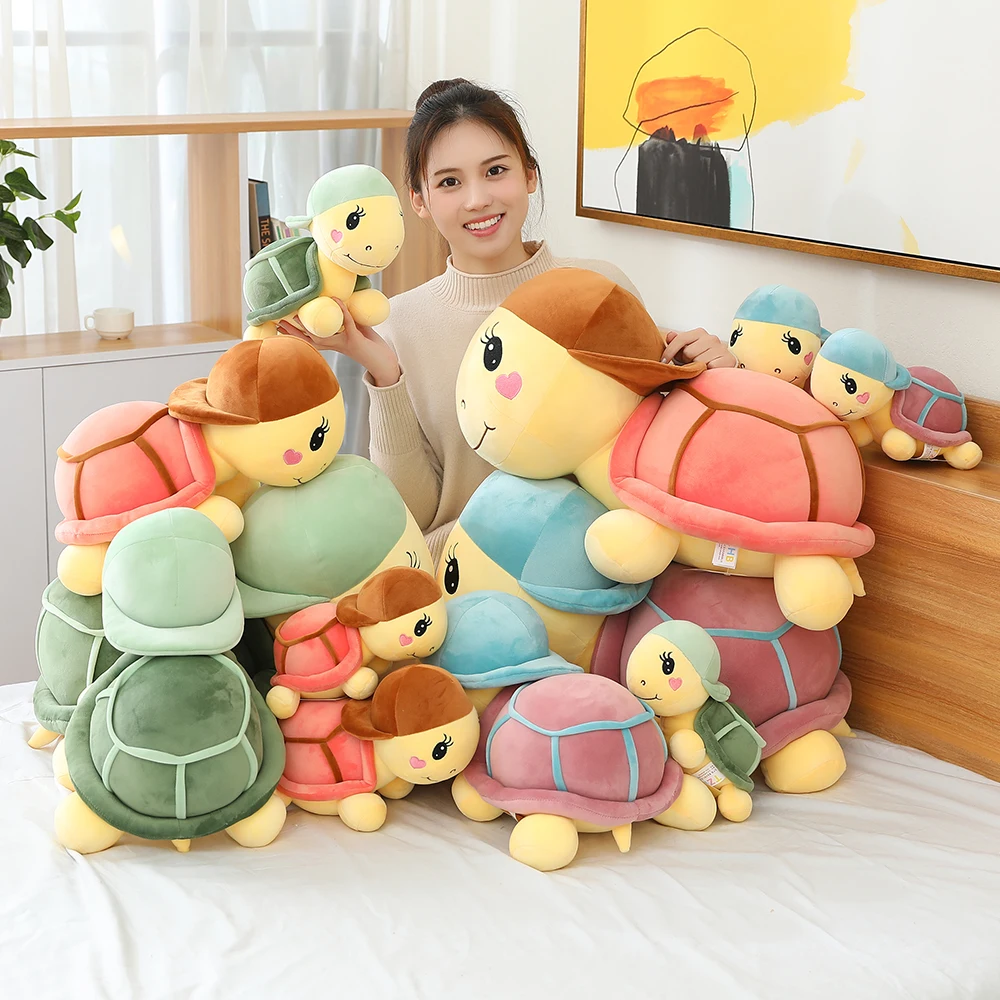 Nyt produkt net red hat lille skildpadde soft toy dukke ned bomuld plys legetøj søde skildpadde baby sove sove dukke dovne seng at sove