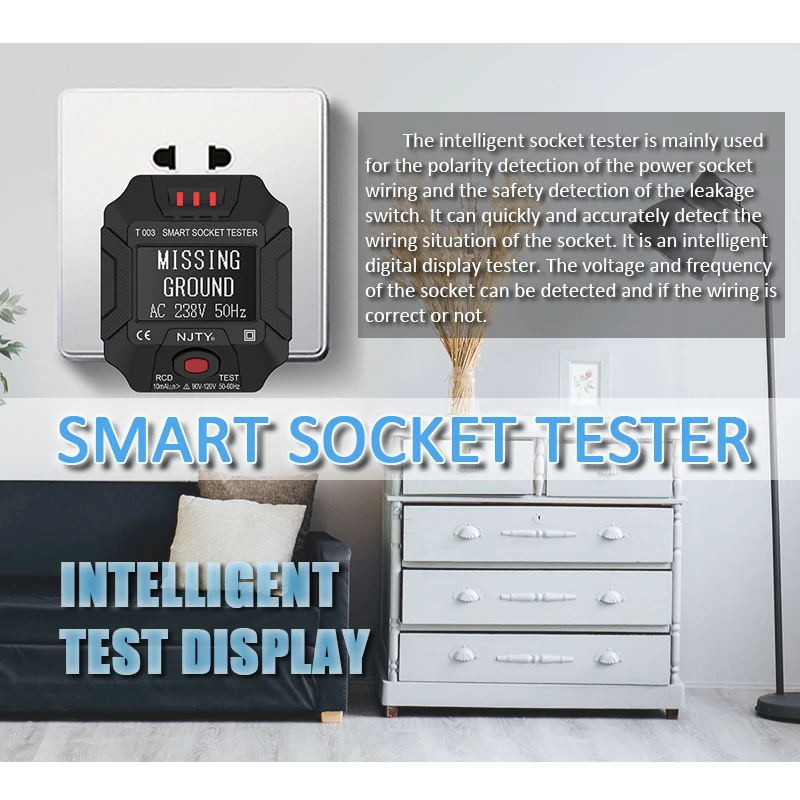 BRITISKE EU-Stikdåse Tester Stikkontakten Smart Tester Digital Display-Stik Tester Væggen Breaker Finder Spænding Test Fase Ind