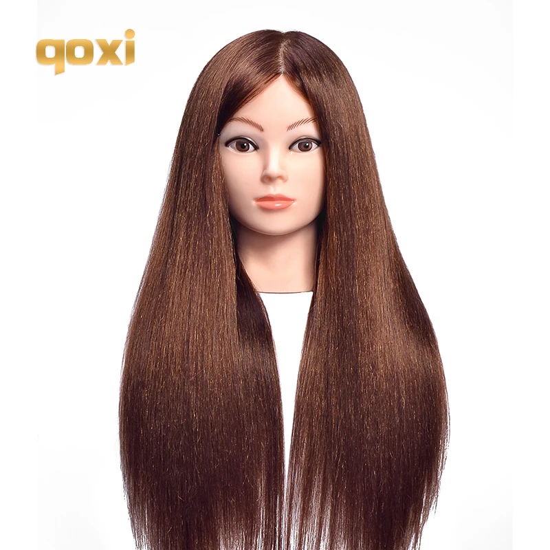 Qoxi Faglig uddannelse hoveder med 80% ægte menneske hår kan være bøjet praksis Frisør mannequindukker Styling maniqui