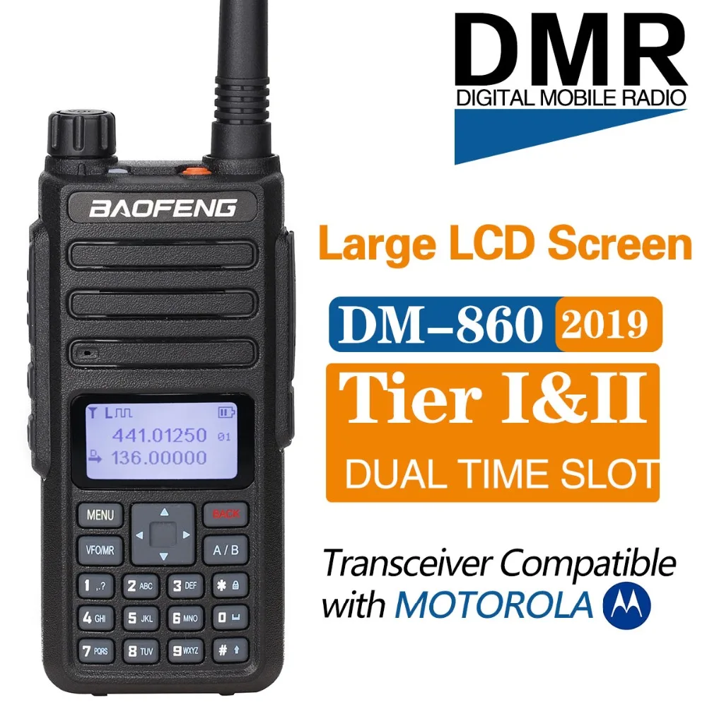 Baofeng DM-860 Digital walkie talkie Tier 2 tier ii Dual-Slot DMR/Analog Ham Radio, transportabel radio opgradering af dm5r+USB Kabel