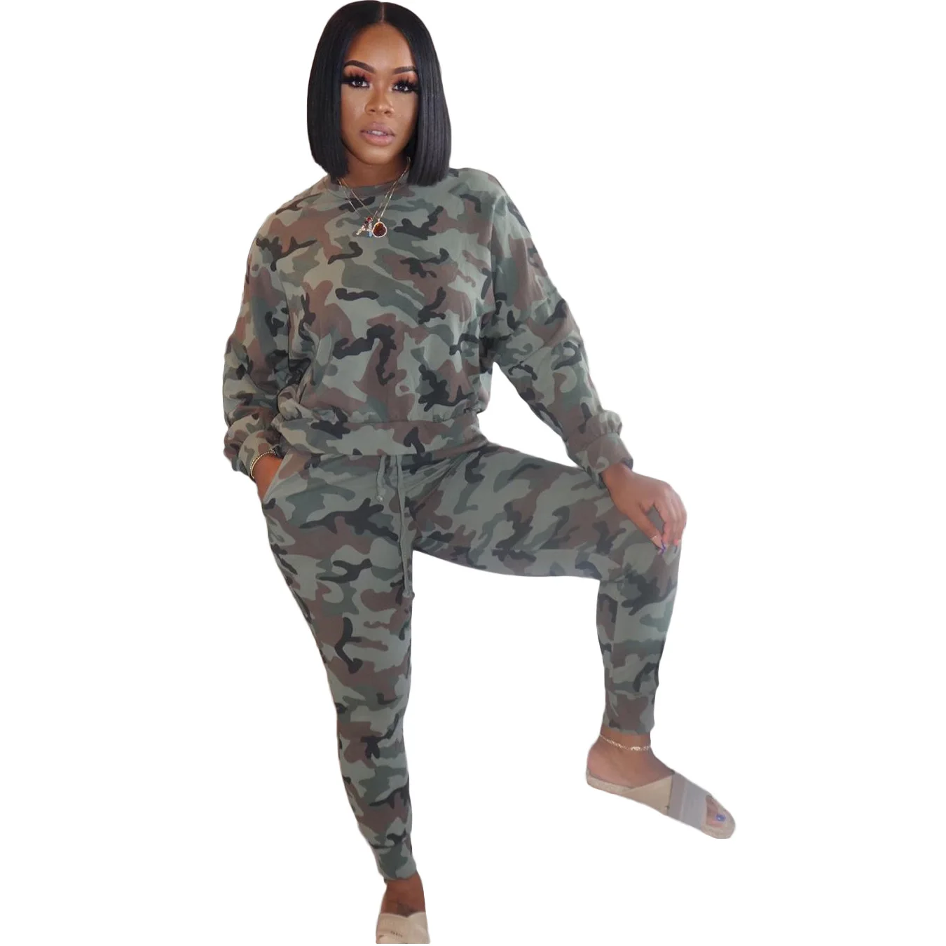 Vinter Tøj Kvinder 2020 Camouflage Sport Casual Pants Sæt 2 delt Sæt Matchende Sæt Sved Passer Falde Tøj til Kvinder Outfts