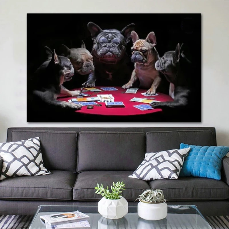 RELIABLI KUNST Dog at Spille Kort, Plakater Og Prints Dyr Bulldog Billeder Til Hjem Væg Kunst Til stuen Dekoration UDEN RAMME