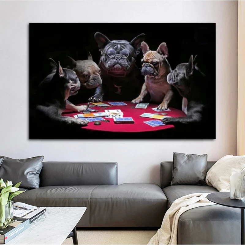 RELIABLI KUNST Dog at Spille Kort, Plakater Og Prints Dyr Bulldog Billeder Til Hjem Væg Kunst Til stuen Dekoration UDEN RAMME