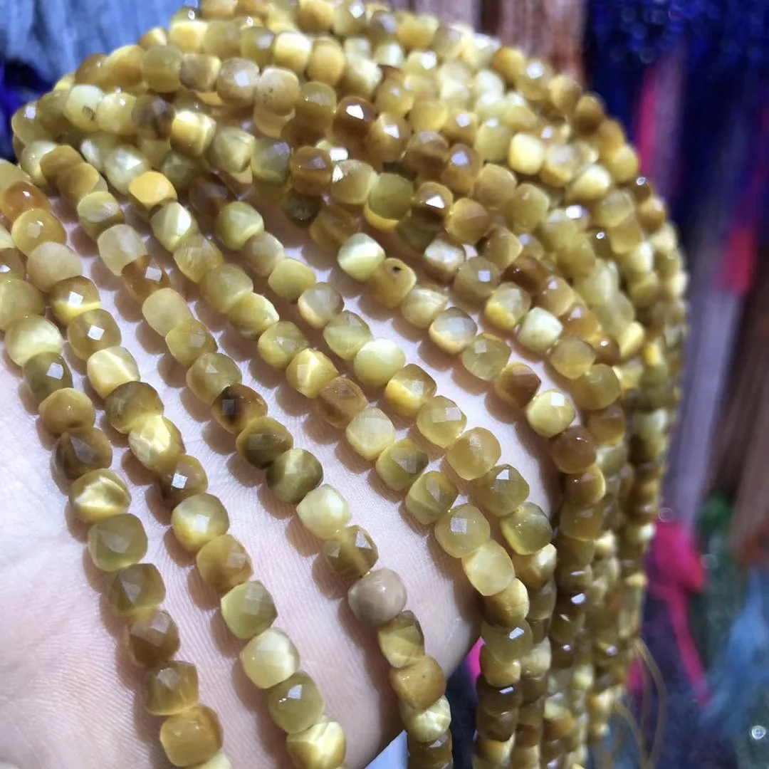 Natursten Beaded Facetslebne Guld Obsidian Kvadratisk Form Løse Perler Til Smykker at Gøre DIY-Halskæde og Armbånd Tilbehør 5x5mm