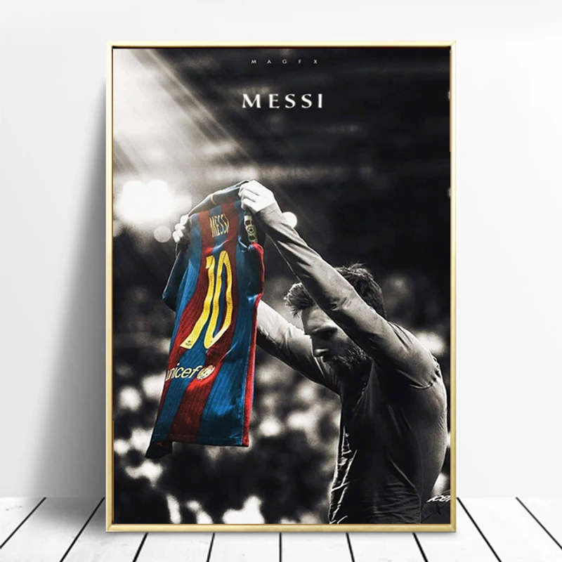 Fodbold-Sport-Stjernede Lærred Maleri Lionel Messi Retro Plakat Print Fodboldspiller Værelses Væg Kunst Billede Med Hjem Dekoration Cuadros