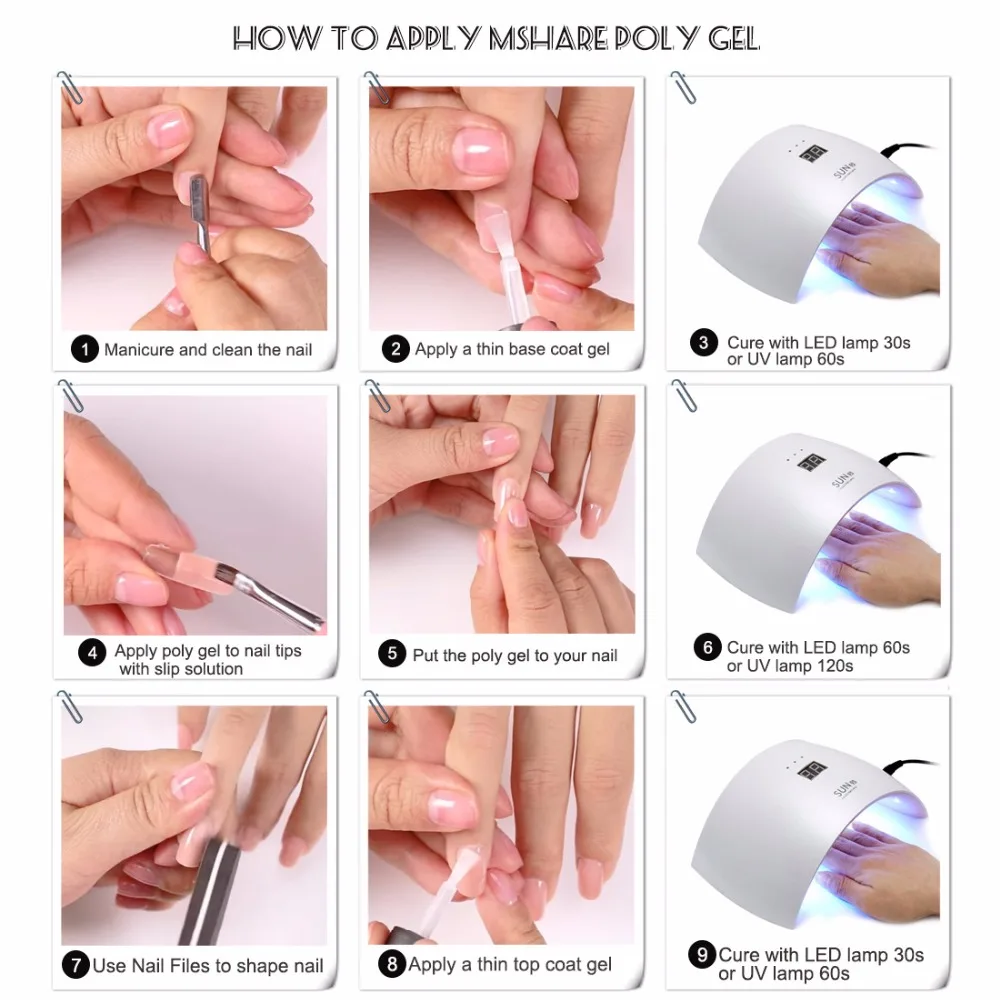 MSHARE Akryl Poly Krystal-Gel + Brush Tool Hurtig Opbygning af Acrylgel 30 ml